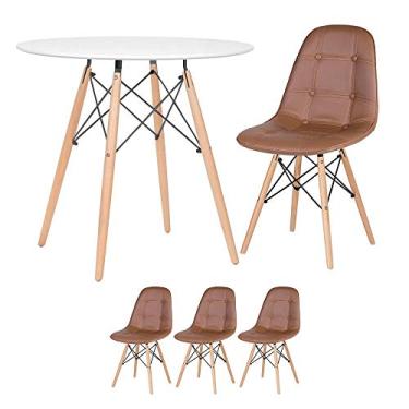 Imagem de Loft7, KIT - Mesa Eames 80 cm branco + 3 cadeiras Eames Botonê marrom