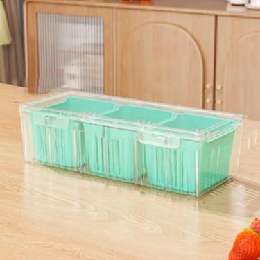 Imagem de Caixa organizadora de cesta de frutas e vegetais para geladeira, recipiente de armazenamento de cozinha integrado (verde)