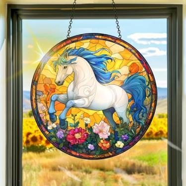 Imagem de Acrílico colorido, apanhadores de sol, decoração de janela pendurada em cavalo, arte de parede de arco-íris, para sala de estar, quarto, varanda, interior e exterior, jardim, enfeites de Natal 19 x 19