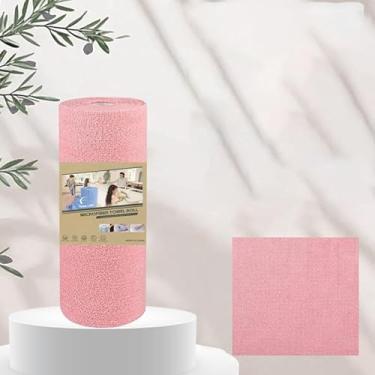 Imagem de 1 rolo/20 peças de panos de limpeza de microfibra de secagem rápida rolo descartável toalha de cozinha pano de prato rolos de toalha de limpeza reutilizáveis (rosa)