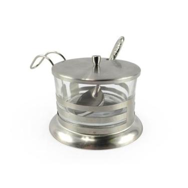 Imagem de Açucareiro de Vidro 260ml Com Revestimento Externo em Aço Inoxidável C