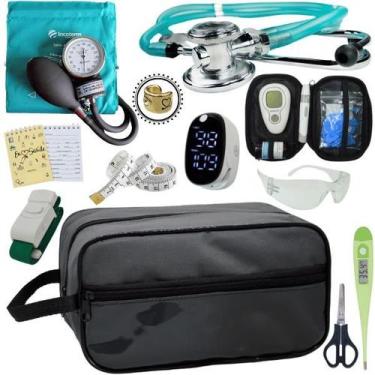 Imagem de Kit Enfermagem Aparelho de Pressão Estetoscópio Medidor Glicose Comple
