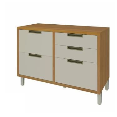 Imagem de Balcão 1 Porta 4 Gavetas 120cm MDF Imperatriz Nesher - Freijo/Off White