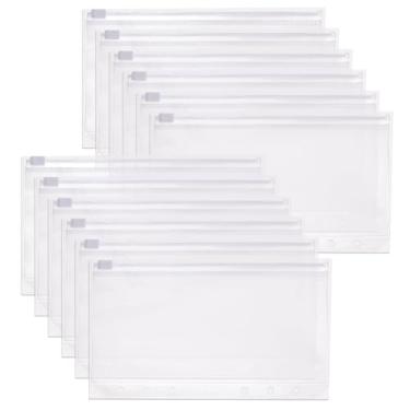 Imagem de SUPERFINDINGS 45 bolsos para fichário A6 10,4 x 17,8 cm/4,1 x 7 polegadas, 6 furos, pastas com zíper, envelopes de orçamento de PVC transparente, inserções de planejador, inserções para agenda de