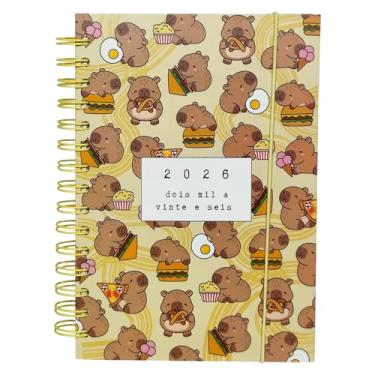 Imagem de Agenda Diária 2026, 21x14cm, 168 Folhas, Capa Dura, Espiral, Estampas Fofas Pets (Capivaras 1)