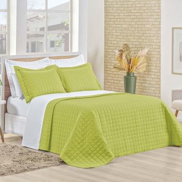 Imagem de Kit Cobre Leito Colcha Eden Queen 3 Peças Percal 150 Fios 100% Algodão - Verde Pistache