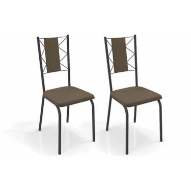 Imagem de Kit 2 Cadeiras De Cozinha Lisboa 2c076prf Aço 2 Un Preto-suede Cappuccino - Kappesberg