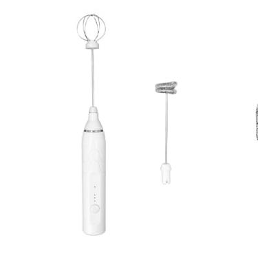 Imagem de Misturador Elétrico de Bebidas USB, Batedor 2 em 1, Branco, Aço Inoxidável e Plástico, 31cm, para Café, Leite, Cappuccino, Milk Shake, com Batedor Espiral e Fouet