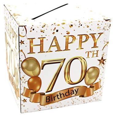 Imagem de ukebobo Decorações de festa de aniversário – Artigos de festa, urna para 70º aniversário, caixa de cartões de torcida aos 70 anos – 1 conjunto (branco