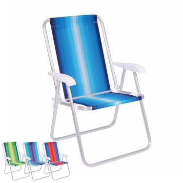 Imagem de Cadeira Alumínio Encosto Alto Listrada Camping Praia Piscina Cores - 2184 Mor