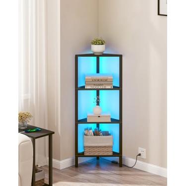 Imagem de TUTOTAK Prateleira de canto, estante de canto de 4 camadas para espaços pequenos, suporte de prateleira de canto estreito com rack de armazenamento, para sala de estar, quarto, preto BS05BK004L