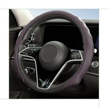 Imagem de Sandfren Capa de volante de carro, couro napa de 38 cm, antiderrapante e protetor de volante de veículo 5D ultrafino, acessórios internos automotivos respiráveis, ajuste universal (café)