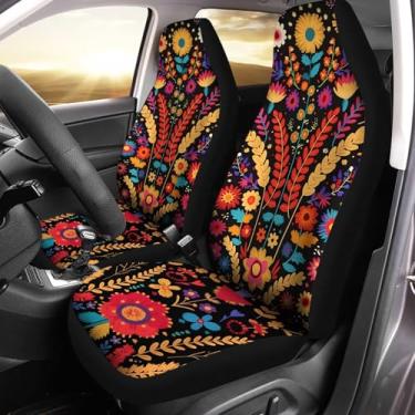 Imagem de Jodoolang Capas de assento de carro florais hippie laranja apenas na frente, protetores de assento de balde de veículo universal para a maioria dos veículos, sedans, caminhões, van e SUV