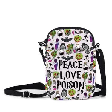 Imagem de MNIGIU Bolsa de ombro com frutas venenosas bruxas, presente assustador de Halloween, paz, amor, veneno, bolsa transversal, presente de férias em família, Peace Love Poison