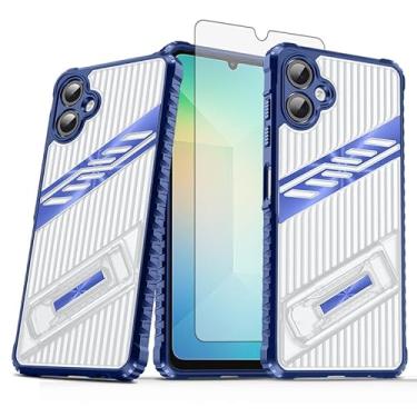 Imagem de Asuwish Capa de celular para Samsung Galaxy A06 5G com protetor de tela de vidro temperado e suporte resistente à prova de choque híbrido suporte rígido acessórios Ao6 A 06 4G LTE mulheres homens azul