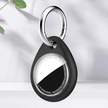 Imagem de Suporte de AirTag para AirTag, capa com chaveiro, TPU à prova d'água para AirTag, inclui 2 chaveiros de metal, acessórios para AirTag, rastreador de itens Apple, preto