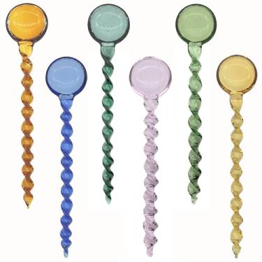 Imagem de TMXAOK 6 colheres de vidro para mexer, colheres de chá de cristal transparente para coquetel, colheres de chá com cabo em espiral, sal, açúcar, sorvete, iogurte, geléia, colher de sobremesa, mexedor