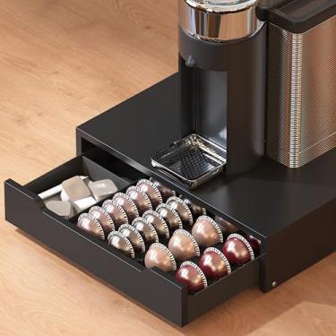 Imagem de Deco Brothers Gaveta com suporte de cápsulas Vertuoline com divisor ajustável, compatível com Nespresso 40 pequenas ou 20 cápsulas grandes, suporte superior de madeira com armazenamento lateral para