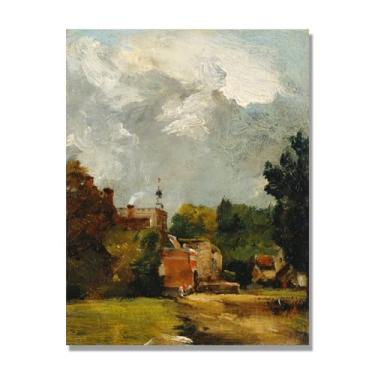 Imagem de NHLDZYH Impressão em tela estilo John Constable, (sem título 21), painel de tela de paisagem romântica, decoração de parede com tema de natureza para quarto ou escritório. Apenas tela de 50 x 65 cm