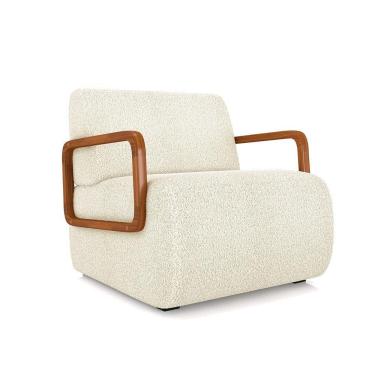 Imagem de Poltrona Sala De Estar Braço De Madeira Hellen Bouclê Bege K01 - D'rossi