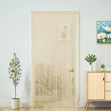 Imagem de Cortinas para portas, decoração de quarto, cozinha, armário, sala de estar, lavanderia, franja, corredor, borla, divisória boho hippie para pendurar para festa de casamento (100 × 200 cm, meio