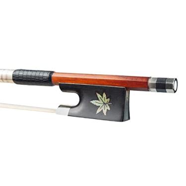 Imagem de TSTS Arco pernambuco 4/4 violino arco octogonal bastão branco rabo de cavalo com padrão de folha de bordo ébano arco de violino tamanho completo