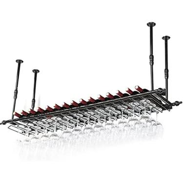 Imagem de Prateleiras de vinho de parede Prateleira de ferro de metal em bar LOFT Teto montado na parede Taças de vinho champanhe taças de taças Suporte de garrafa de vinho multitamanho (Cor: Bronze Tamanho