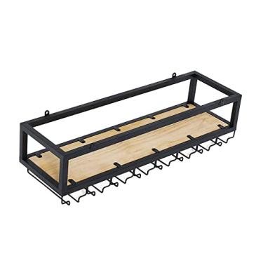 Imagem de Prateleira de teto prateleira de vinho suspensa altura ajustável prateleira decorativa retro ferro e madeira maciça prateleira de teto camada única para bar/restaurante/cozinha (tamanho: 60 x 25 x 100