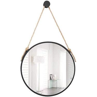 Imagem de Espelho de maquiagem redondo para pendurar espelho decorativo de parede | Espelho circular para banheiro montado na parede espelho de maquiagem e espelho de barbear | Moldura de metal preto