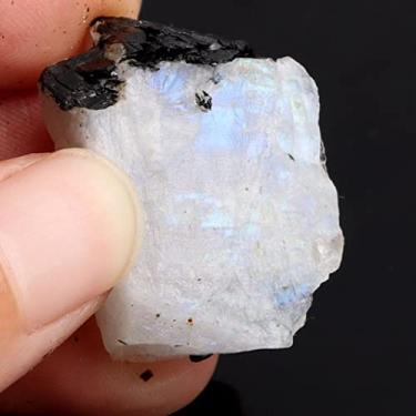 Imagem de URMIBDAI Cheio de textura 1 peça natural cru branco Índia pedra da lua azul flash cristal pedra rocha amostra pedras preciosas para decoração de tanque de peixes casa (cor: pedra da lua, tamanho: 10