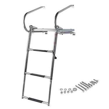 Imagem de OKUOKA Escadas, escada de barco de pontão sob o convés com plataforma de fibra de vidro e kits completos, escada telescópica dobrável para barco, barco de pesca e piscina/3 degraus