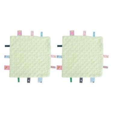 Imagem de Cobertor de segurança com etiquetas para bebês, cobertor macio de algodão puro 3D para desenvolvimento sensorial, cobertor confortável com etiquetas coloridas para recém-nascidos, (Verde)