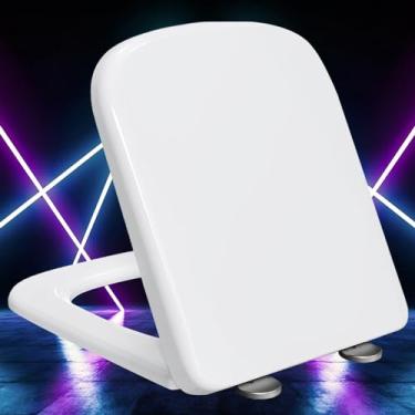 Imagem de Assento sanitário assento de vaso sanitário de fechamento macio assento de vaso sanitário quadrado macio fechamento plástico branco assento de vaso sanitário antiderrapante forma quadrada, dobradiças