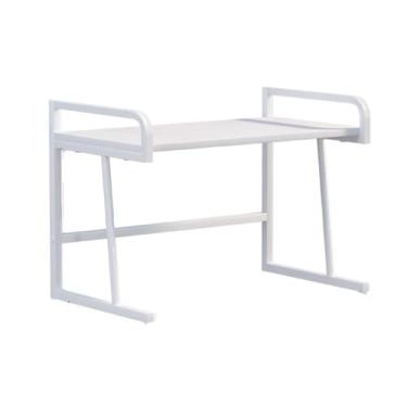 Imagem de Rack de forno de micro-ondas de 2 níveis, suporte de micro-ondas com ganchos, rack de armazenamento de temperos, suporte para impressora, rack de aço carbono, micro-ondas, torradeira, para banheiro