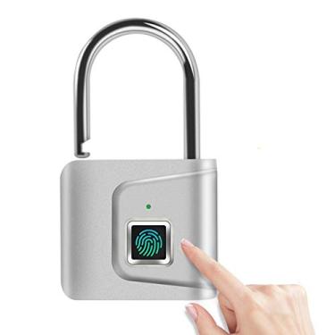 Imagem de Cadeado de segurança para porta inteligente, sem chave, recarregável, USB, com impressão digital para locker, esportes, escola, liga de zinco, metal