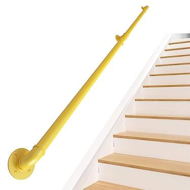 Imagem de Corrimão de escada - kit completo, corrimão de tubo amarelo industrial de escada com suporte de parede, casa contra a parede, grades internas e externas para idosos (tamanho: 1,8 m)