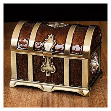 Imagem de JOEUQK Caixa de joias pequena, caixa de armazenamento de bugigangas esculpidas em metal, baú de tesouro vintage, caixas de presente para anéis, colares, brincos, bugigangas, lembranças