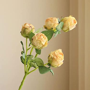 Imagem de 3FLQOOPP Buquê de flores de simulação de rosa retrô arranjo de flor única flor de seda sala de estar mesa de jantar decoração de banquete presente para sala de estar (Giallo)