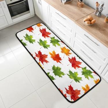 Imagem de 2 x tapete de corredor de 1,8 m, lavável, antiderrapante, tapete de entrada macio, tapetes de cozinha, para corredor, entrada, cozinha, banheiro, lavanderia, quarto, decoração de casa, folhas de bordo