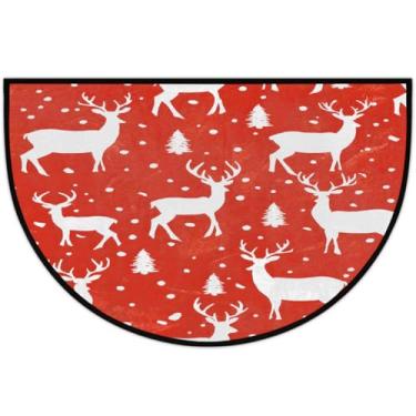 Imagem de Tapete de porta meio redondo, vermelho, alce, antiderrapante, absorvente, semicírculo, tapetes laváveis, meia lua, para ambientes internos, pátio, cozinha, banheiro, entrada, lareira, decoração de