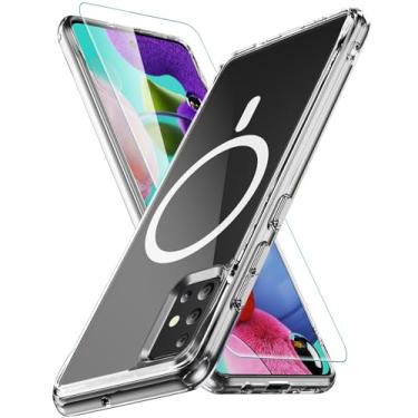 Imagem de Pemuyak Capa para celular Samsung Galaxy A51 4G, [não serve para A51 5G], compatível com Mag-Safe, com protetor de tela, proteção de nível militar antiamarelamento, capa à prova de choque para celular