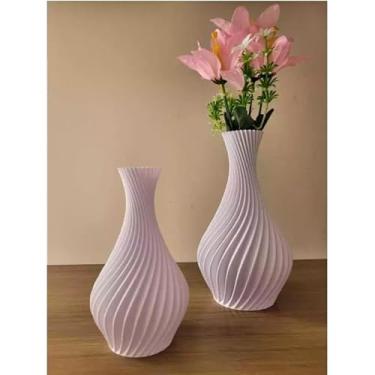 Imagem de Kit 2 Vasos Decorativos em Espiral Impressos em 3D – Design Moderno Minimalista • Plástico Resistente • Para Sala, Mesa e Decoração de Ambiente