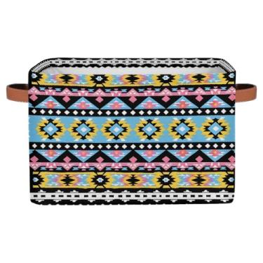 Imagem de hongjinglin Cestas pequenas de armazenamento, listras étnicas astecas com alças, caixas de armazenamento de brinquedos infantis, organizador de cubo de tecido dobrável para berçário, sala de estar