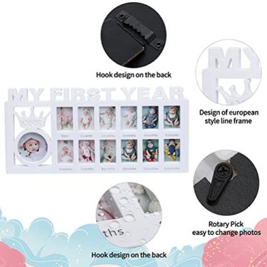 Imagem de Generic DIY My First Year Memories Keepsake Porta-retratos Com 12 Slots, Plástico Durável à Prova D'água, Porta-retratos de 4x6 Cm para Novos Pais, Colocação Em Mesa/parede, peso: 420g, Azul/rosa/branco (Branco)
