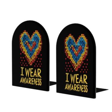 Imagem de Design de autismo colorido grande suporte de livros de madeira decorativo antiderrapante resistente terminais de livro para mesa de escritório em casa biblioteca de estudo escolar divisórias de livros