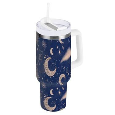 Imagem de Blueangle Copo isolado de 850 g com alça e tampa de canudo - Caneca de viagem de aço inoxidável à prova de vazamento, garrafa de água elegante a vácuo de parede dupla para sol e lua (360)