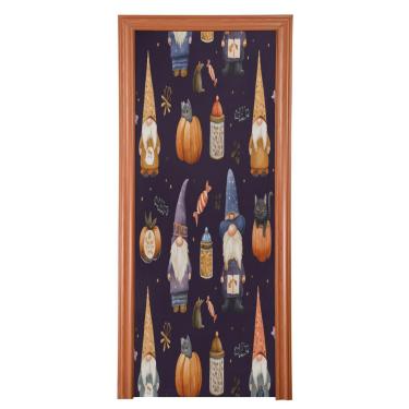 Imagem de Blueangle Capa de porta de potes de doces de gnomos elásticos fofos - Faixa de porta frontal de tecido elástico para Halloween, decoração de festa ao ar livre em casa (664)