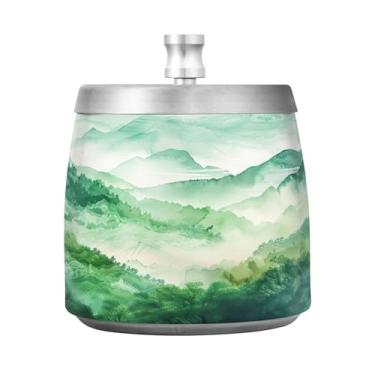 Imagem de SEHANY Cinzeiro Majestic Mountain Peak com tampa para cigarros, à prova de vento, sem fumaça, aço inoxidável, cinzeiros para uso interno e externo, grande, inodoro, para fumantes, decoração de