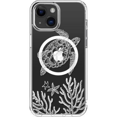 Imagem de LUHOURI Capa para iPhone 15 com protetor de tela – carregamento sem fio – cristal acrílico transparente – designs modernos para mulheres e meninas – capa protetora para celular, bela tartaruga marinha