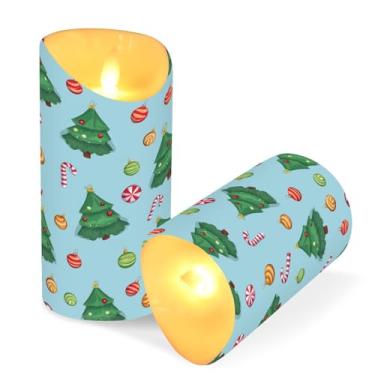 Imagem de Blueangle Pacote com 2 velas de árvore de Natal sem chama com controle remoto e temporizador, velas LED cintilantes (7,6 cm x 9,9 cm) para decoração de casa, casamento, acampamento (650)